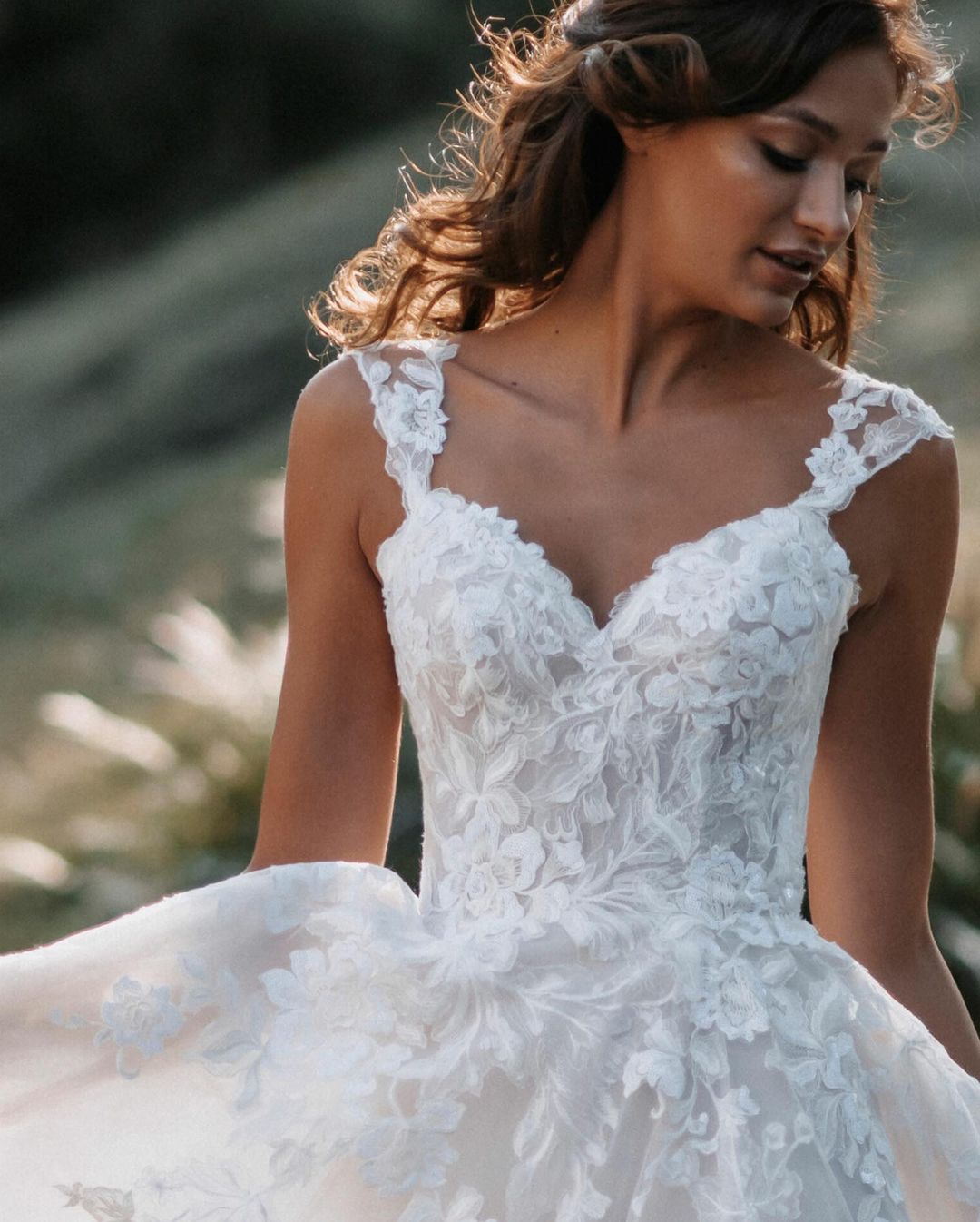 navy blue dress for baby girl Long A-Line V-Neck Tulle Backless Lace Wedding Dress
