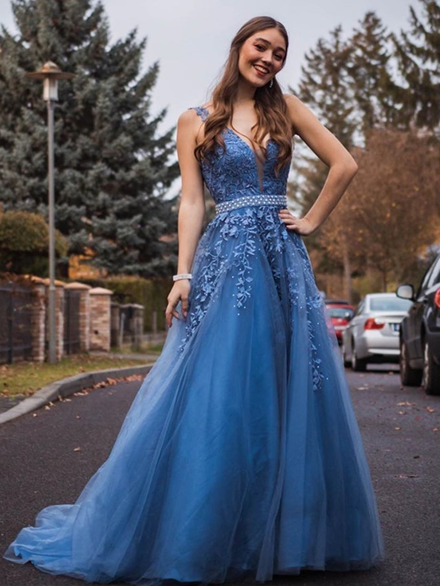 open lace back dress A-line V-neck Open Back Burgundy Prom Dress with Beading PG976 main image 1