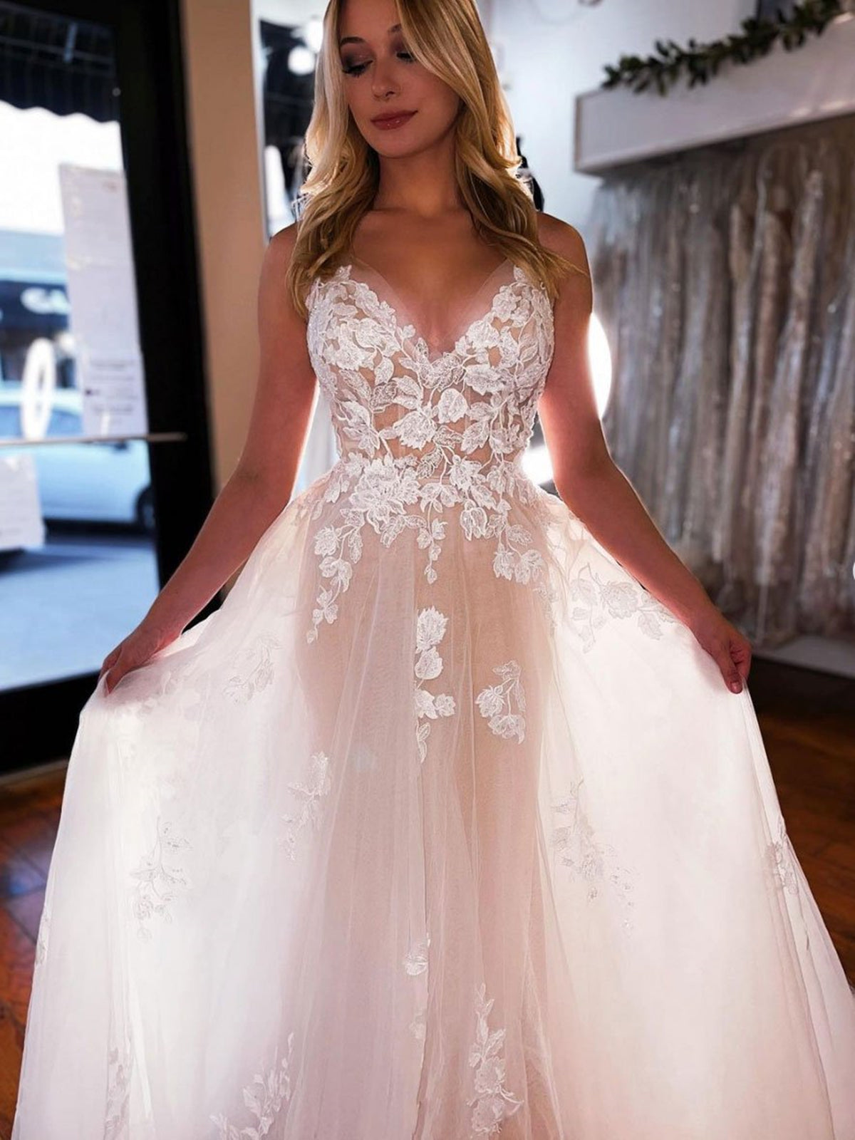 slim fit dress slacks Floral Lace Strapless Sweetheart Corset A-Line Wedding Dress main image 1