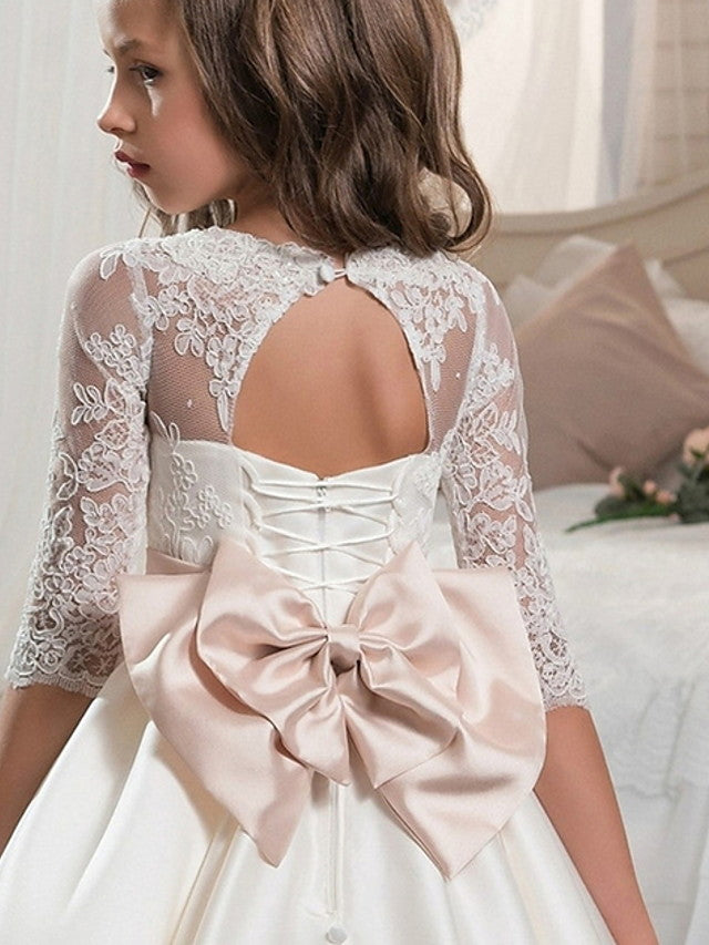 Satin Short Girl Dress for Formal Evening Party Knee Length Junior Dress