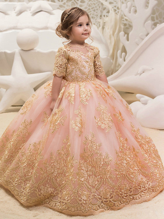 slim fit dress slacks Gold Sequin Long Sleeve Flower Girl Dress – HER SHOP main image 0