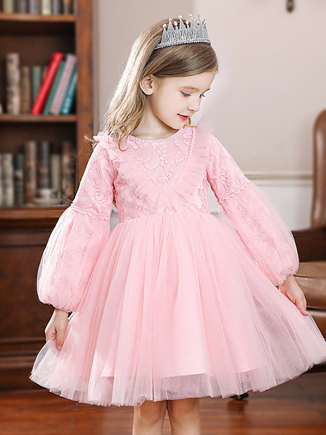 Long Ball Gown Tulle Jewel Neck Wedding First Communion Flower Girl Dresses with Sleeves main image 1