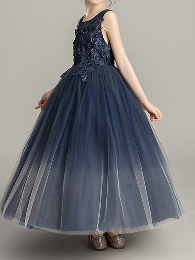 Lace Tulle Long Sleeve Jewel Ball Gown Flower Girl Dresses With Appliques main image 0
