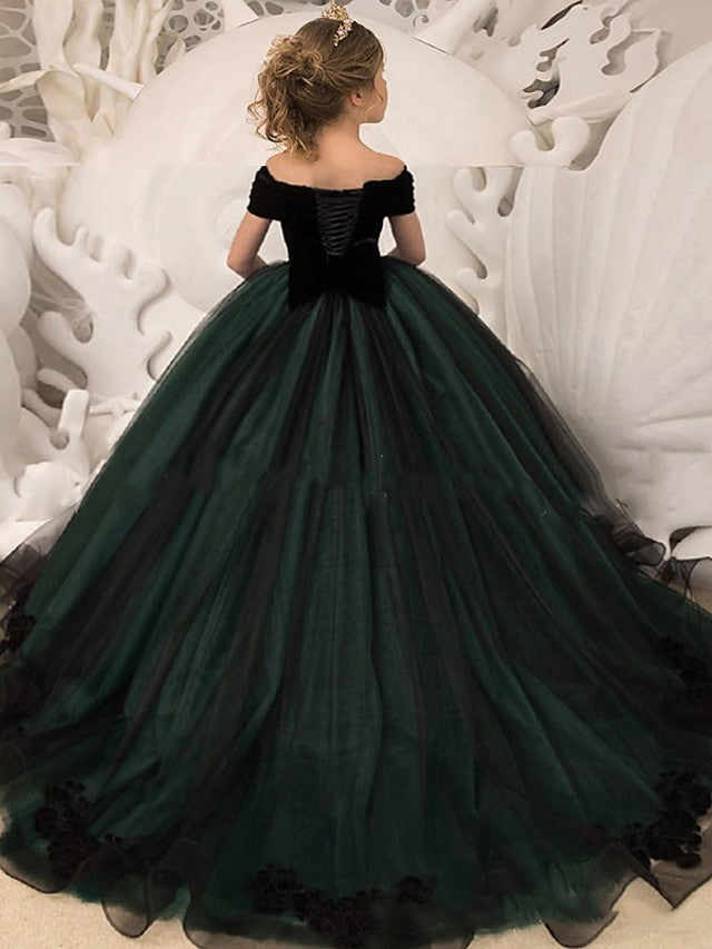 Tiered Tulle V-neck Long Flower Girl Ball Gown Cinnamon Rose