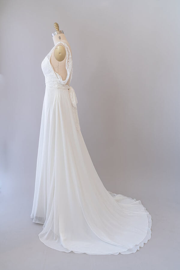 Long Empire A-line V-neck Lace Chiffon Open Back Wedding Dress Long Empire A-line V-neck Lace Chiffon Open Back Wedding Dress