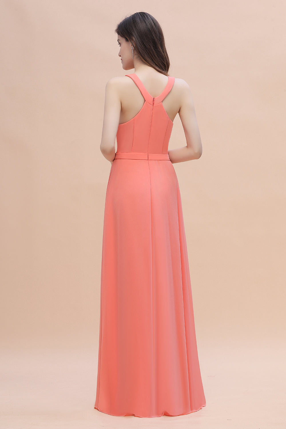 Long Halter Wedding Guest Dress Charming A-Line Chiffon Bridesmaid Dress