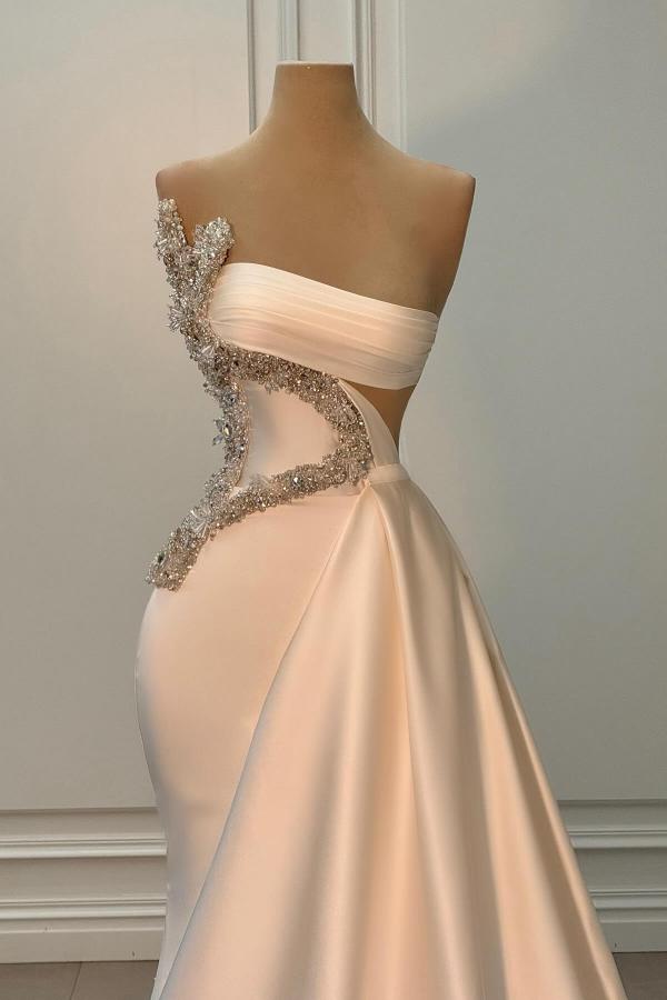 ivory dress prom Long Ivory Mermmaid Strapless Beading Satin Sleeveless Prom Dress – BIZTUNNEL