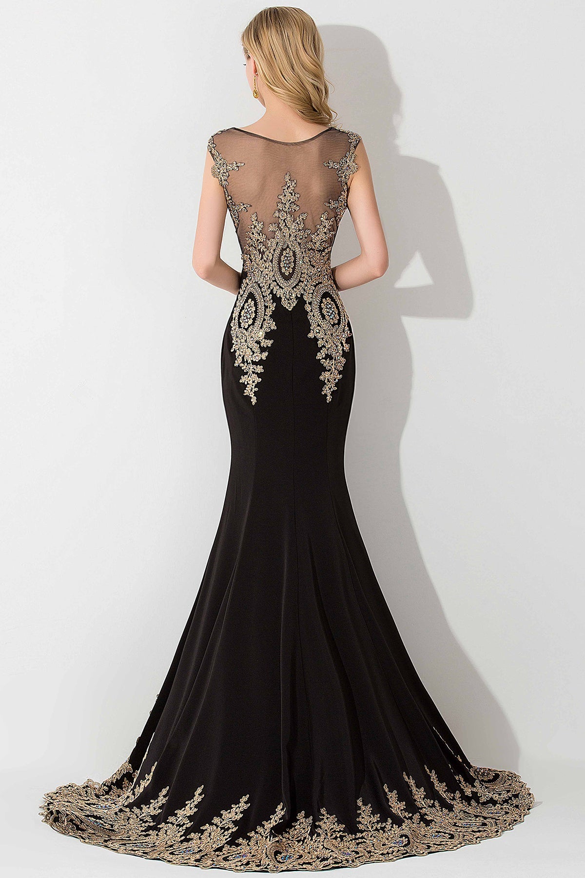 Long Mermaid Appliques Sleeveless Black Birdesmaid Dress