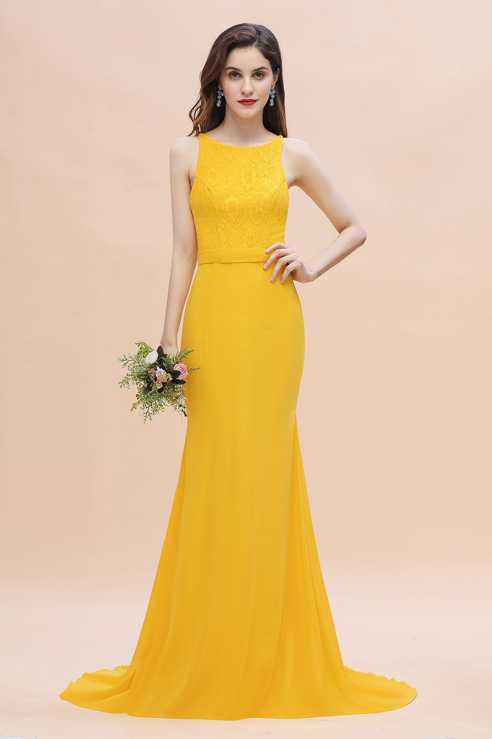 navy blue dress for baby girl Elegant Yellow Backless Lace Prom Dress,Yellow Formal Gown fg4830 –  formalgowns main image 0