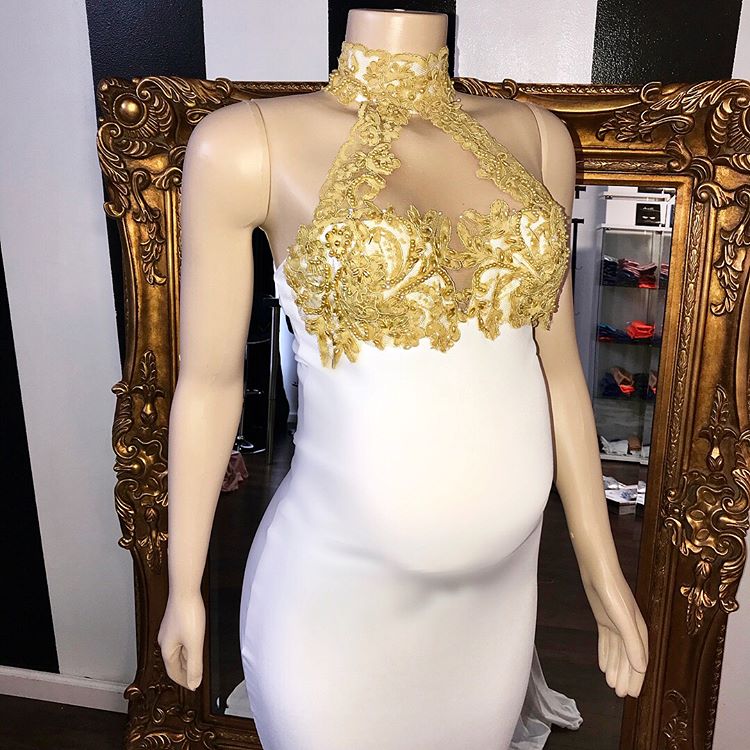 Long Mermaid High Neck Appliques White Pregnant Formal Dresses Long Mermaid High Neck Appliques White Pregnant Formal Dresses
