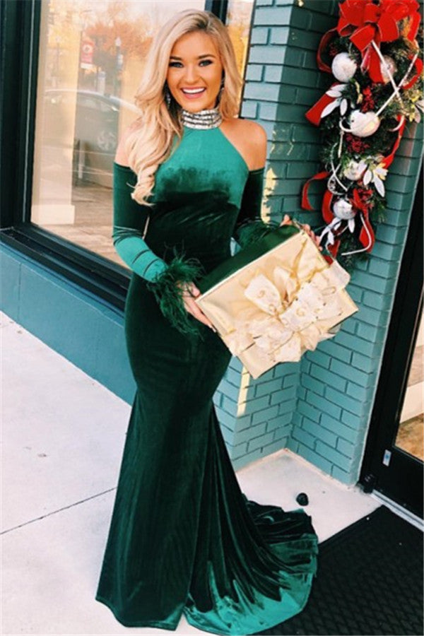 green velvet high neck dress Neve Green Velvet Halter Dress