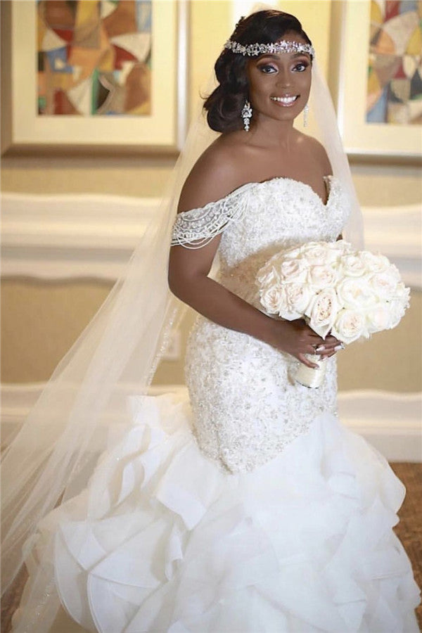 plus size off the shoulder mermaid wedding dress Off-Shoulder Mermaid Plus Size Wedding Dress with Lace Sleeves
