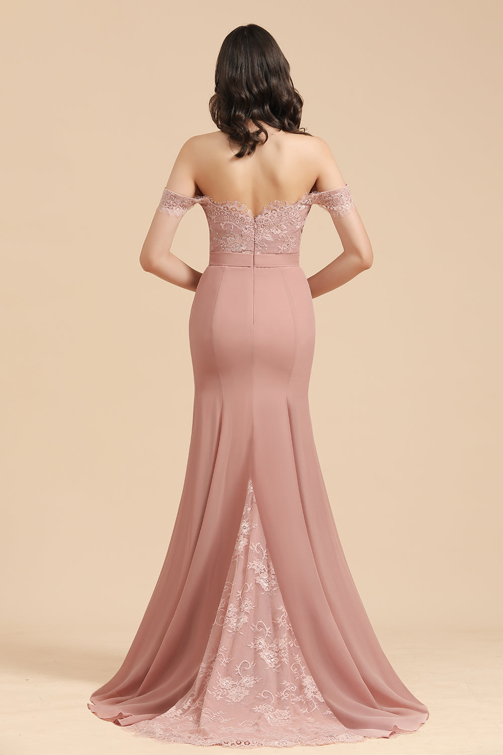 Long Mermaid Off The Shoulder Dusty Rose Bridesmaid Dress with Lace Long Mermaid Off The Shoulder Dusty Rose Bridesmaid Dress with Lace