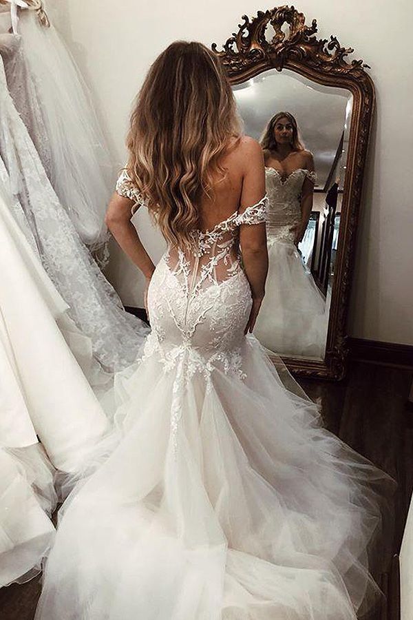 mermaid backless wedding dresses Mermaid Deep V-neck Backless Lace Wedding Dresses With Chapel Train, MW809
