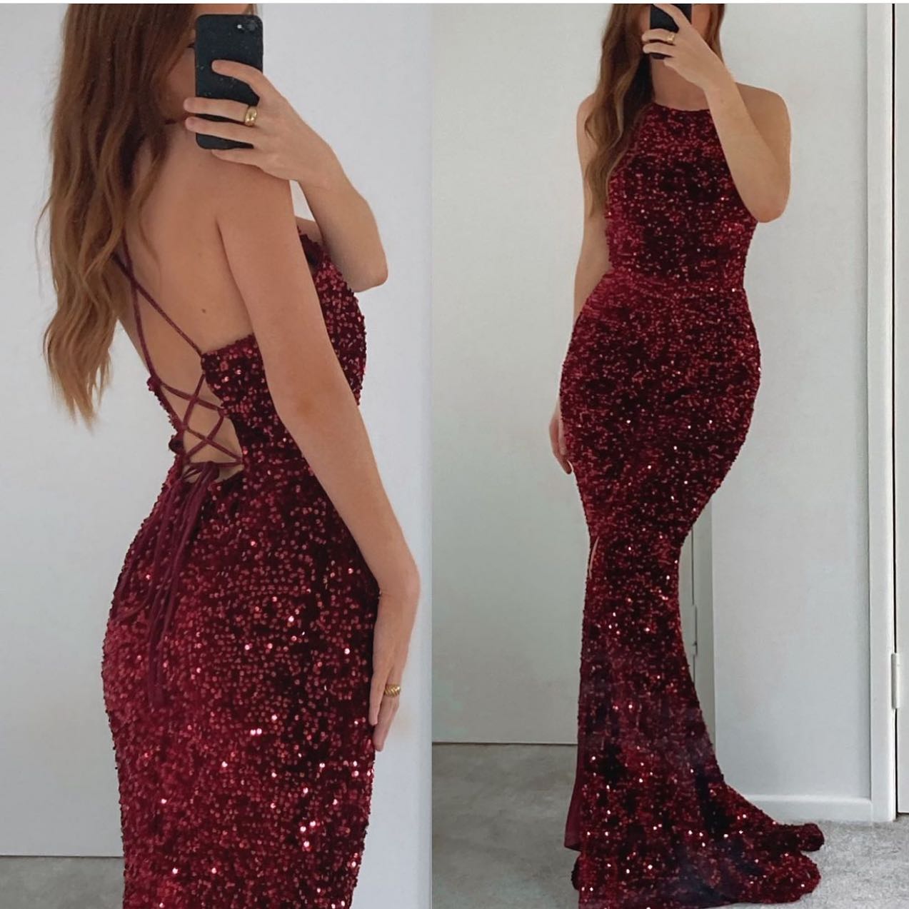 Elegant Long Mermaid V-neck Backless Formal Prom Dresses