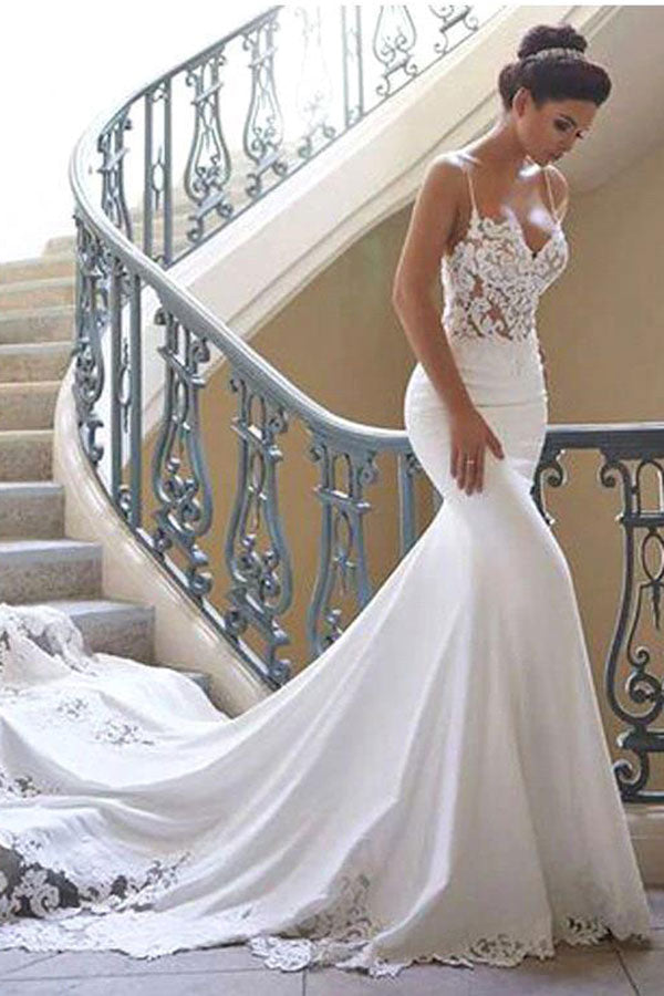 Long Mermaid Spaghetti Strap Lace Backless Wedding Dress Long Mermaid Spaghetti Strap Lace Backless Wedding Dress