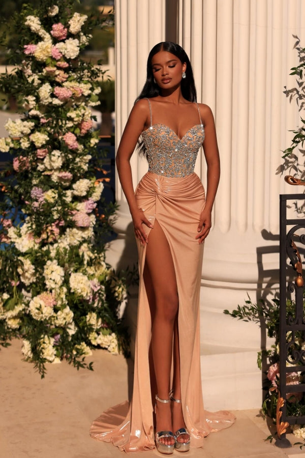 Long Mermaid Spaghetti Straps Sweetheart Satin Prom Dress With Slit Long Mermaid Spaghetti Straps Sweetheart Satin Prom Dress With Slit