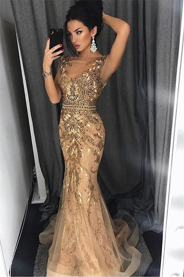 Long Mermaid Straps Beading Tulle Prom Dress Long Mermaid Straps Beading Tulle Prom Dress