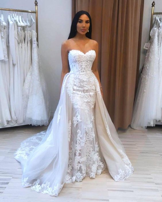 Long Mermaid Sweetheart Appliques Lace Tulle Wedding Dress Long Mermaid Sweetheart Appliques Lace Tulle Wedding Dress