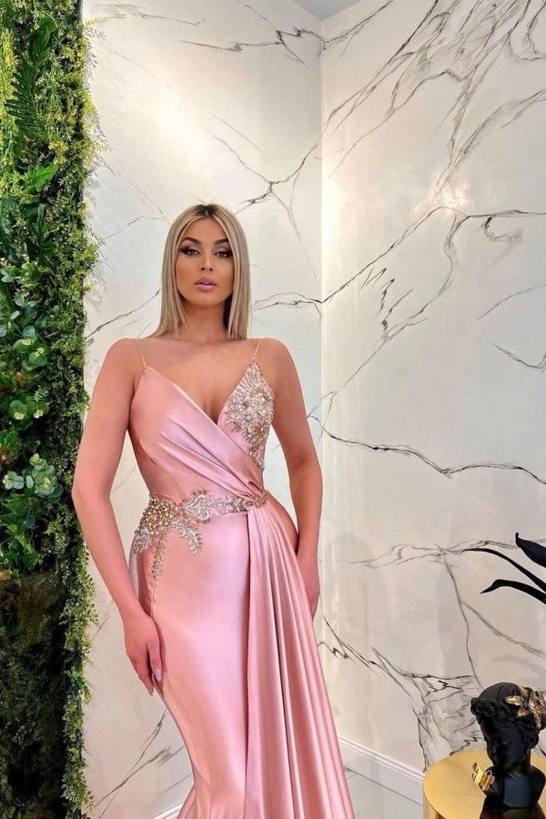Long Mermaid V-neck Spaghetti Straps Glitter Pink Prom Dresses Long Mermaid V-neck Spaghetti Straps Glitter Pink Prom Dresses