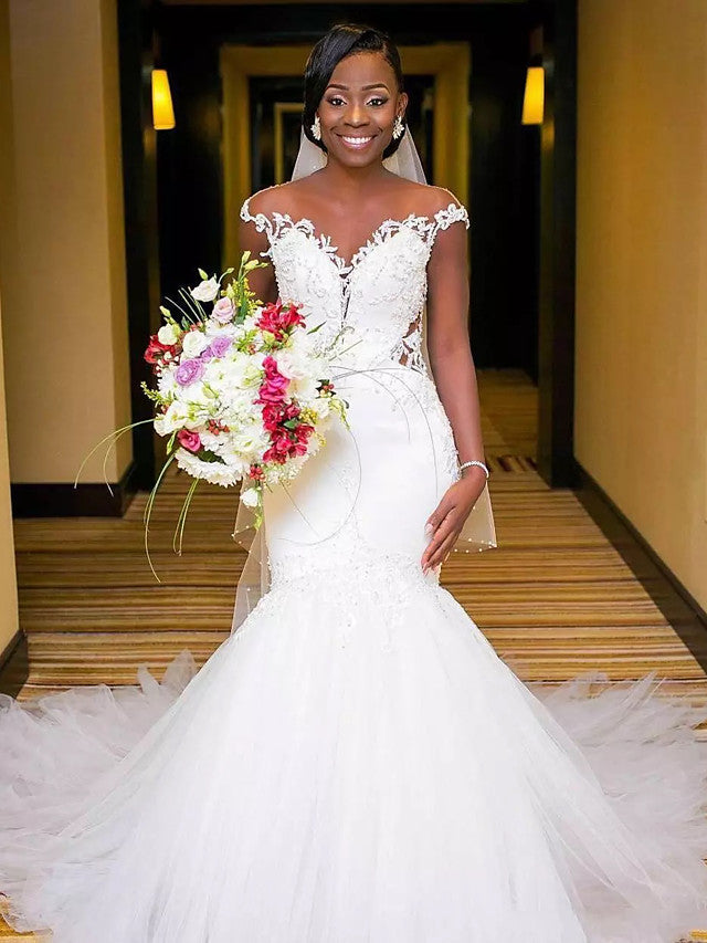 chinese dress ladies Satin Mermaid Spaghetti Straps Court Train Wedding Dresses, Bridal Gown,  MW903
