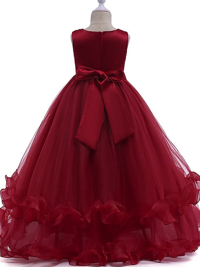 Long Princess Round Cotton Junior Bridesmaid Dress Tulle Flower Girl D –  BIZTUNNEL