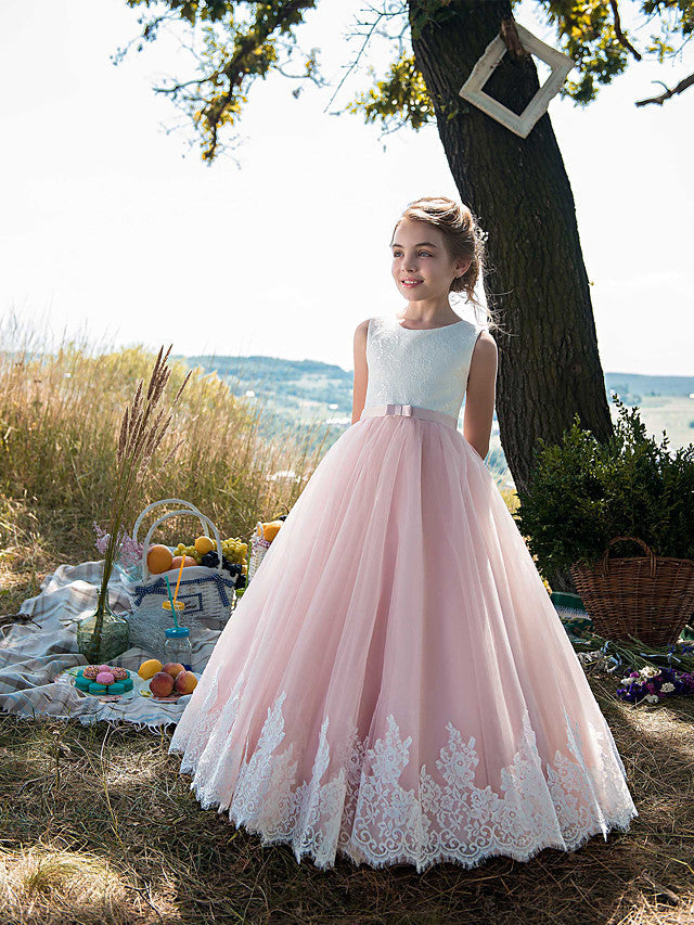 cotton birthday dresses Long Princess Tulle Jewel Neck Party Pageant Flower Girl Model is 5’ 9’’ Backless Cut Out Midi Colour:PINK TULLE sizeFilter-16