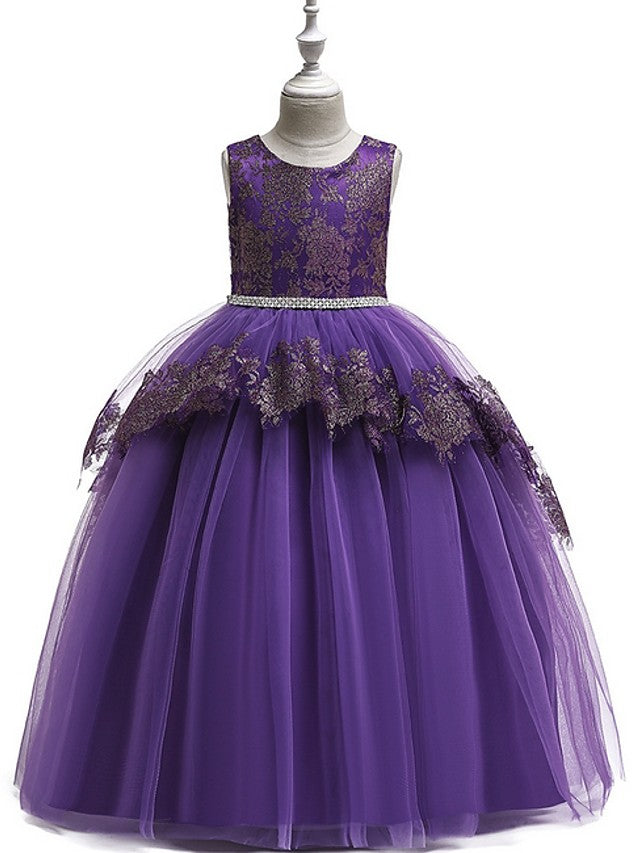 blue dress for baby girl Wedtrend Women A-Line Spaghetti Straps Floor-Length Chiffon Junior Bridesmaid Dress with Ruffles Flower Girl Dress Wedding Party Dress, Purple / J8 main image 1