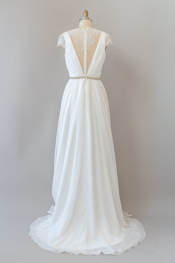 Cap Sleeve Modern Wedding Stretchy Long Sheath Wedding Dresses, WD0273 main image 0