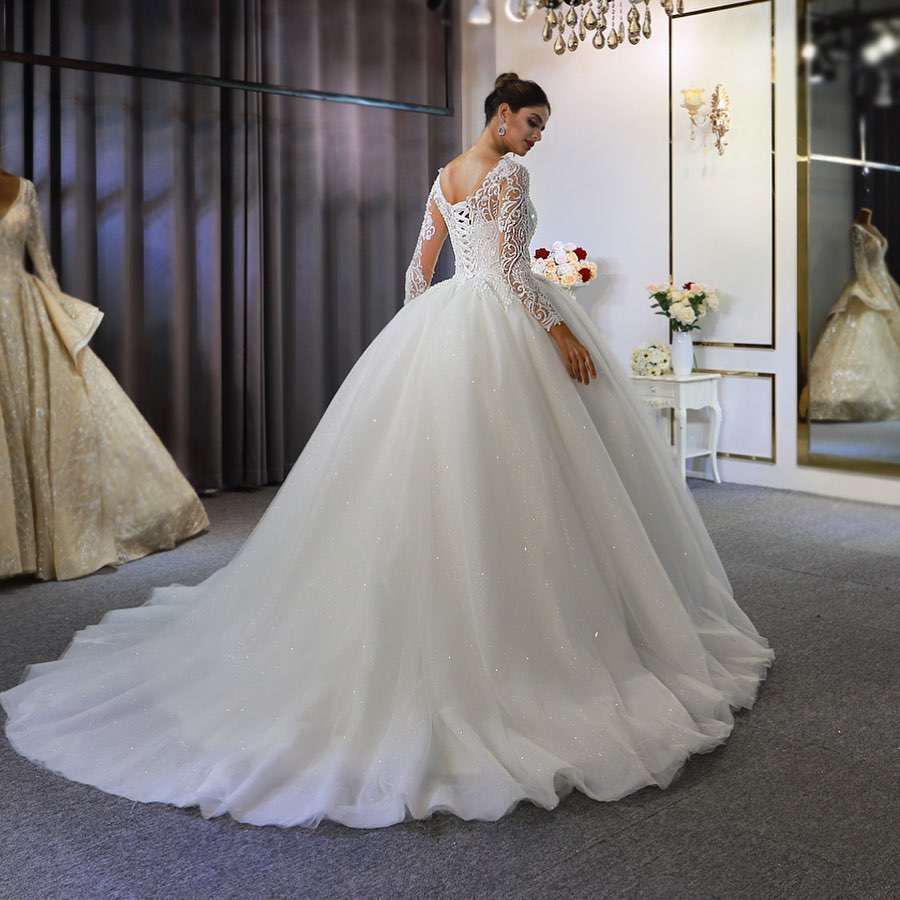 Long Sleeve A-Line Bateau Appliques Lace Sequins Wedding Dress Long Sleeve A-Line Bateau Appliques Lace Sequins Wedding Dress