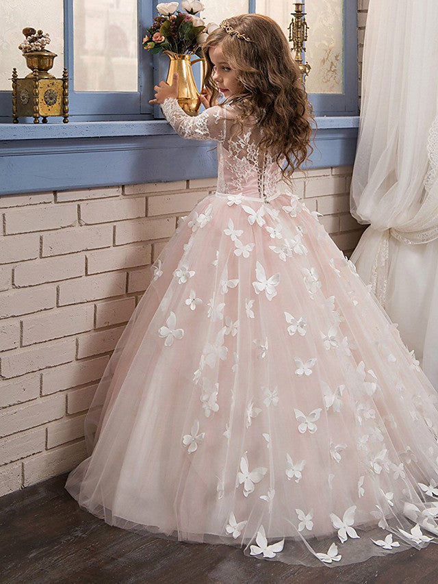 knee length dresses for ladies Cute White Long Sleeves Tulle Flower Girl Dresses