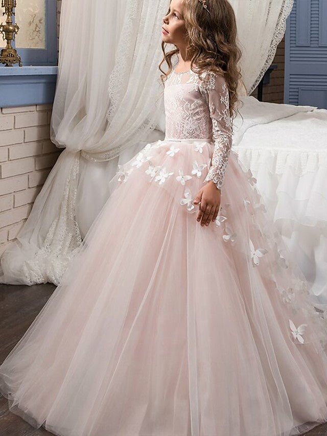 Long Sleeve Ball Gown Lace Jewel Neck First Communion Birthday Flower Girl Dresses Long Sleeve Ball Gown Lace Jewel Neck First Communion Birthday Flower Girl Dresses
