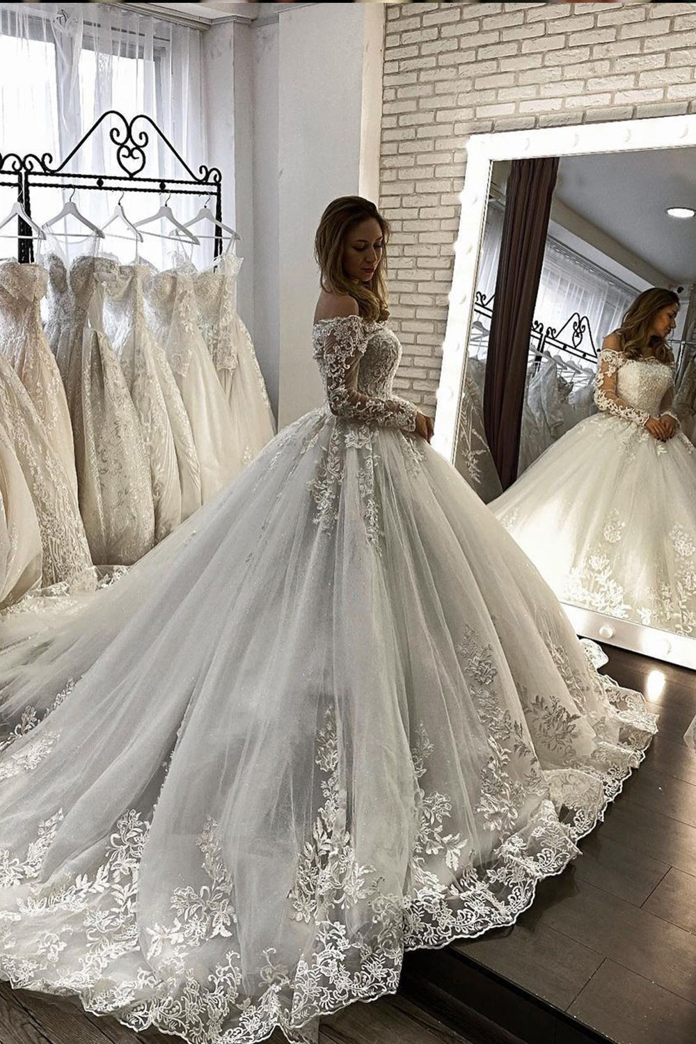 off the shoulder illusion wedding dress Long Sleeve Ball Gown Off The Shoulder Illusion Wedding Dress