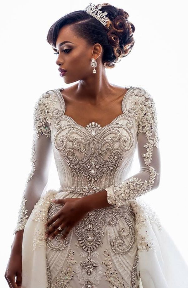 Long Sleeve Mermaid Beads Lace Appliques Wedding Dresses with Overskirt Long Sleeve Mermaid Beads Lace Appliques Wedding Dresses with Overskirt