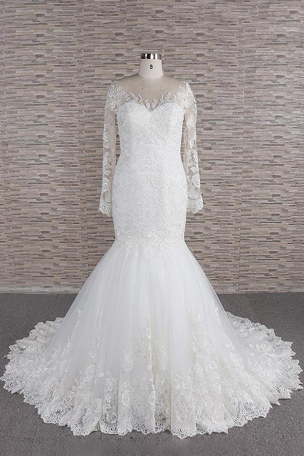 Long Sleeve Mermaid Sweetheart Appliques Lace Backless Wedding Dress Long Sleeve Mermaid Sweetheart Appliques Lace Backless Wedding Dress