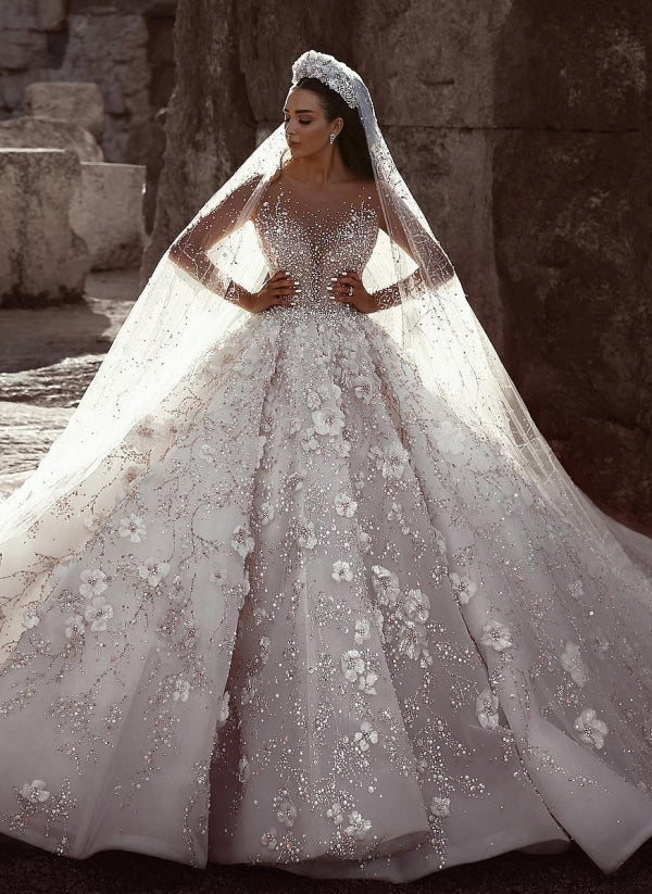 open lace back dress 2021 Big Ball Gown Puffy Princess Wedding Dress main image 1