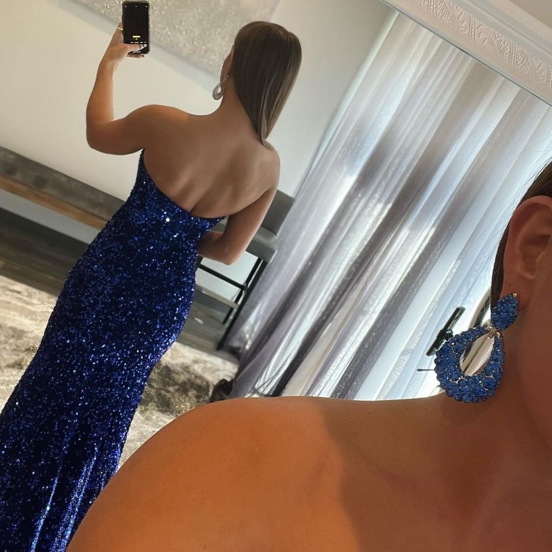 Long Strapless Sequins Mermaid Prom Dress with Split BIZTUNNEL Long Strapless Sequins Mermaid Prom Dress with Split BIZTUNNEL