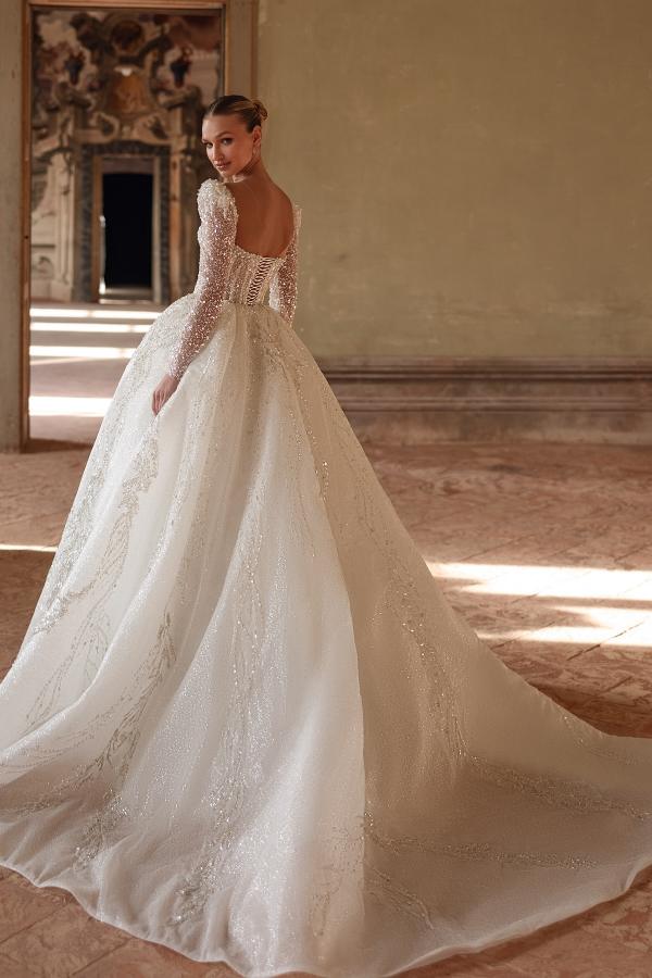 Luxurious Long Ivory A Line Square Neck Lace Beading Wedding Dress With Sleeves Luxurious Long Ivory A Line Square Neck Lace Beading Wedding Dress With Sleeves