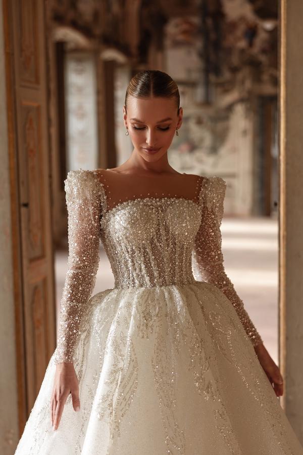 Luxurious Long Ivory A Line Square Neck Lace Beading Wedding Dress Wit –  BIZTUNNEL