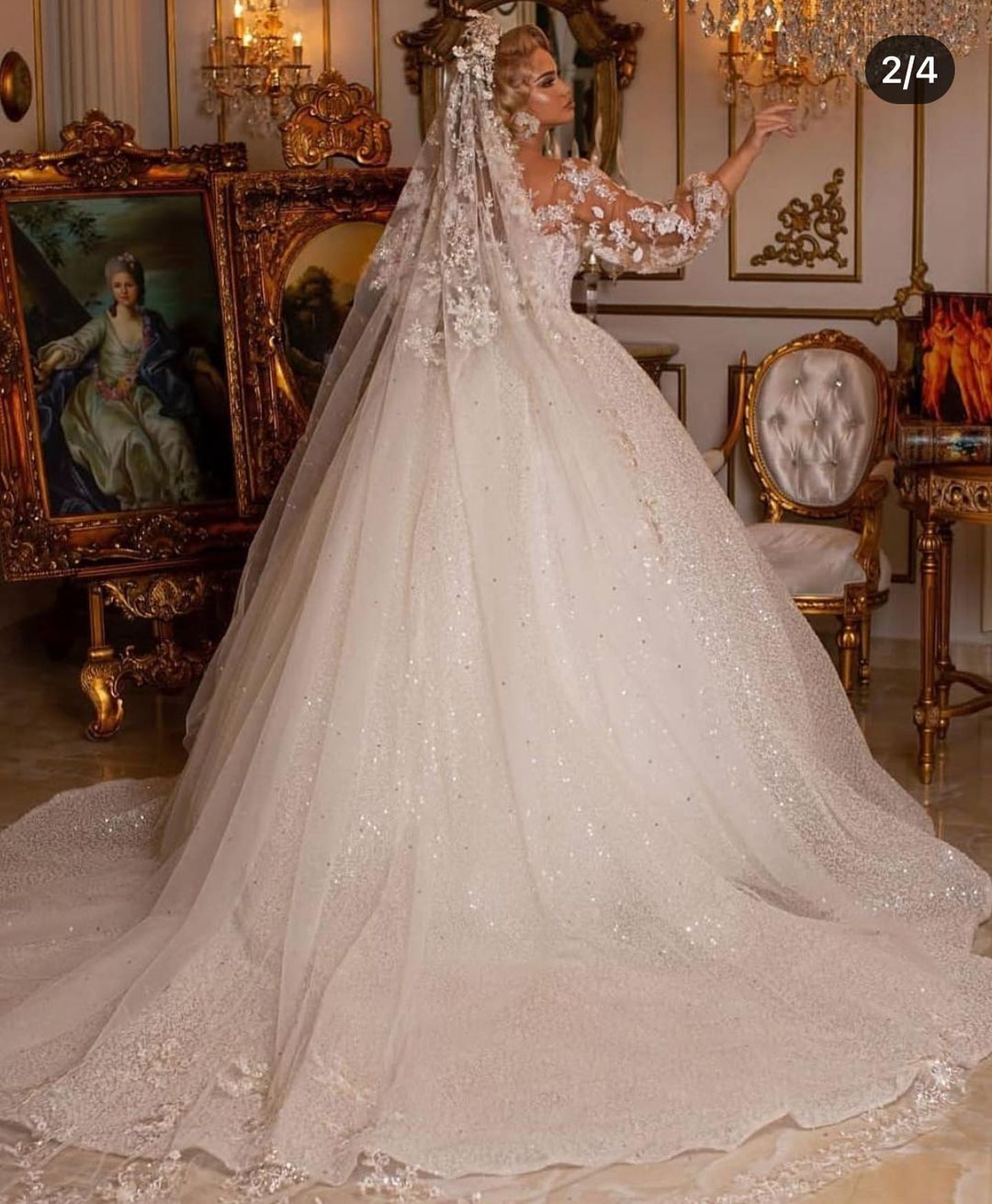 fitted lace wedding dress Simple Chiffon Wedding Dresses Puff Long Sleeve Bridal Dress VW2090 –  Viniodress main image 0