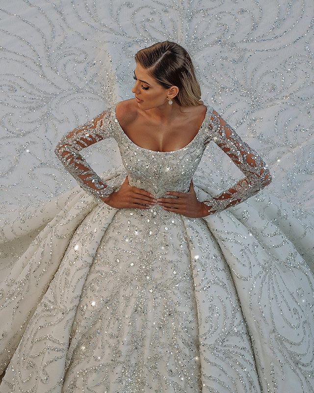 Luxury Long Ball Gown Sequin Off The Shoulder Backless Wedding Dress with Sleeves Luxury Long Ball Gown Sequin Off The Shoulder Backless Wedding Dress with Sleeves