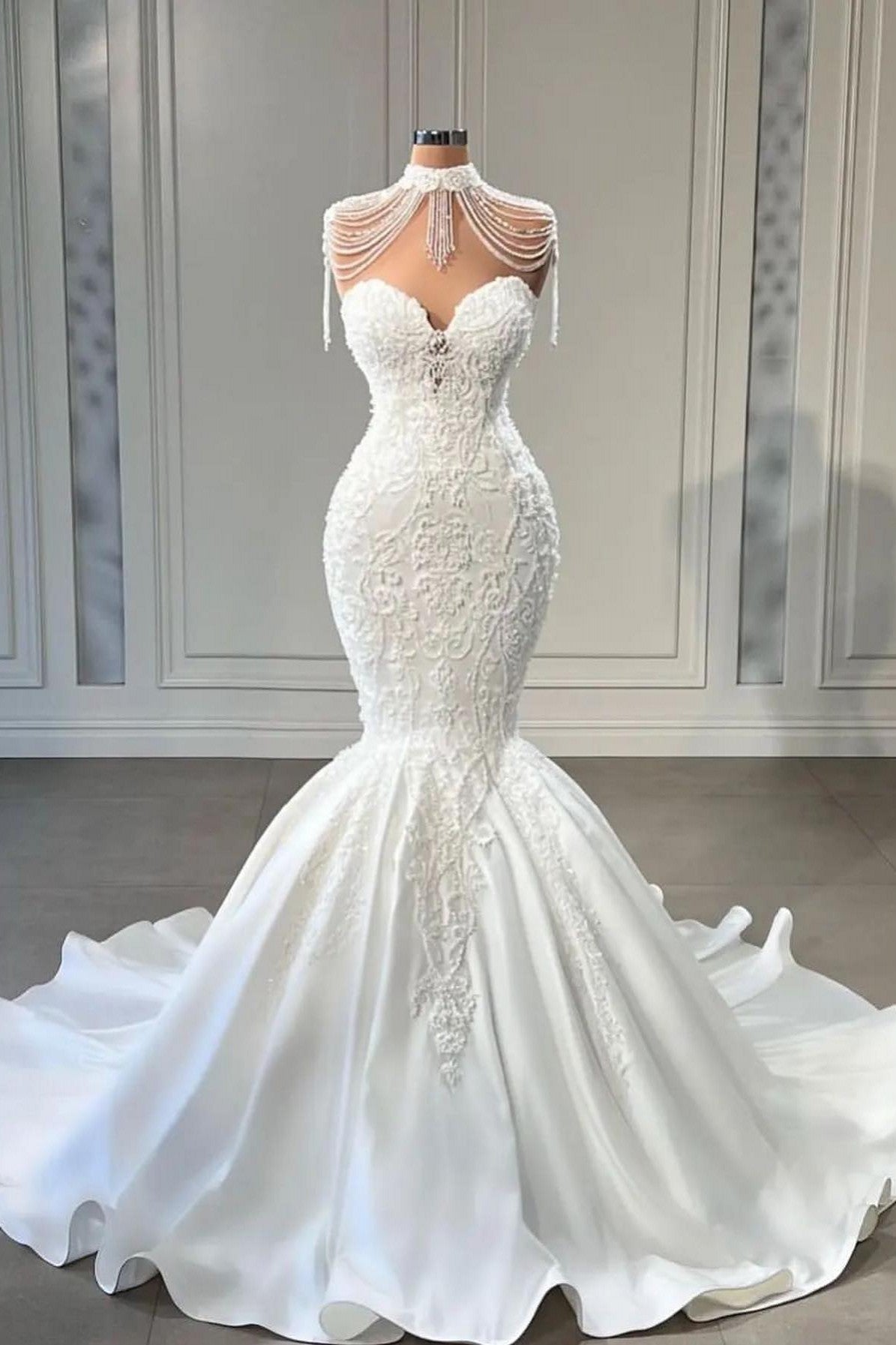 Luxury Long Mermaid Lace Sweetheart Satin Wedding Dress Luxury Long Mermaid Lace Sweetheart Satin Wedding Dress