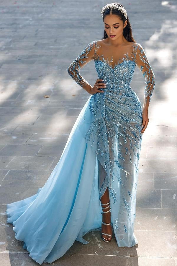 Modest Long Mermaid Sweetheart Sparkle Front Slit Prom Dress with Sleeves Modest Long Mermaid Sweetheart Sparkle Front Slit Prom Dress with Sleeves