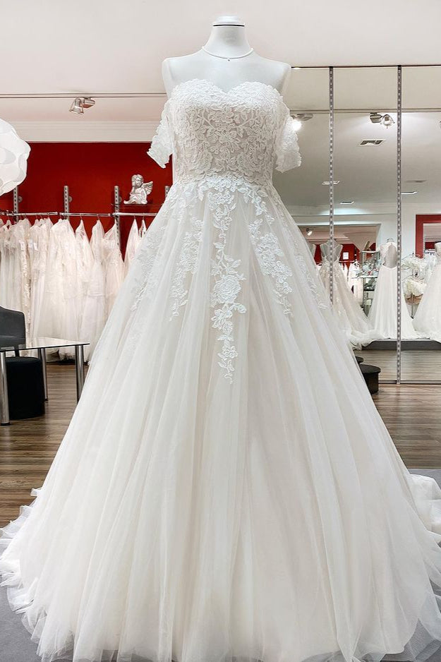 modest off the shoulder wedding dress Modest Long Princess Off The Shoulder Tulle Lace Wedding Dress