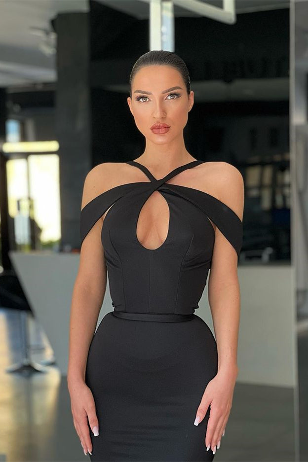 Off-the-Shoulder Black Long Halter Mermaid Evening Dress – BIZTUNNEL