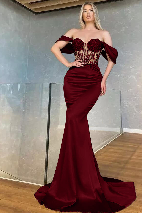 Burgundy Off the Shoulder Sweetheart Mermaid Long Evening Dresses Burgundy Off the Shoulder Sweetheart Mermaid Long Evening Dresses