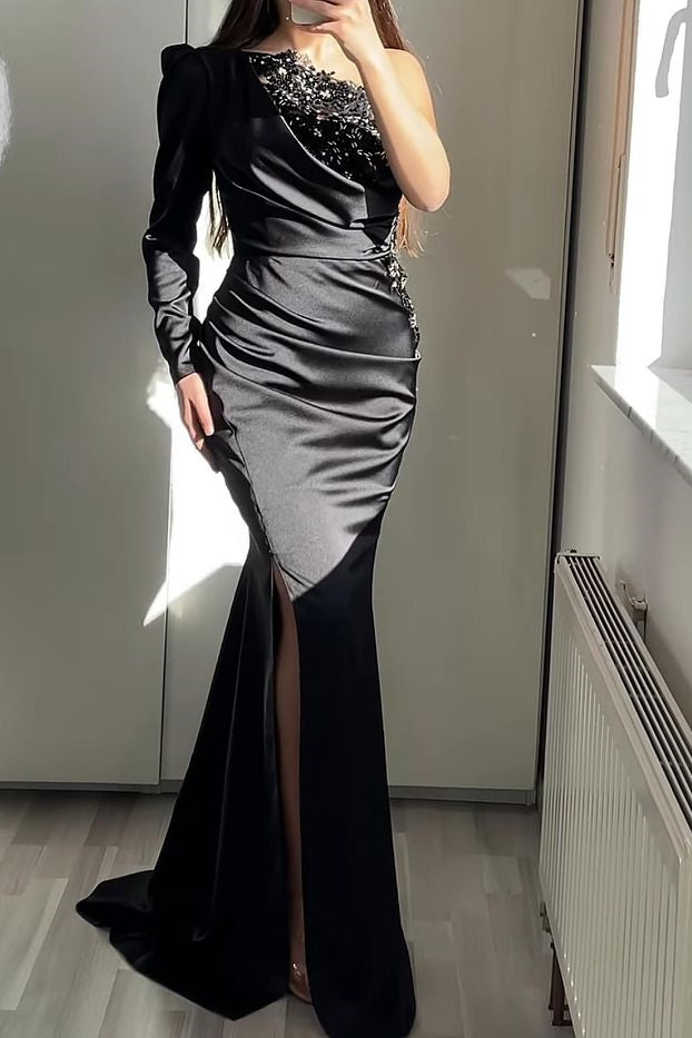 One shoulder sleeveless ball gown mermaid long evening gown main image 1