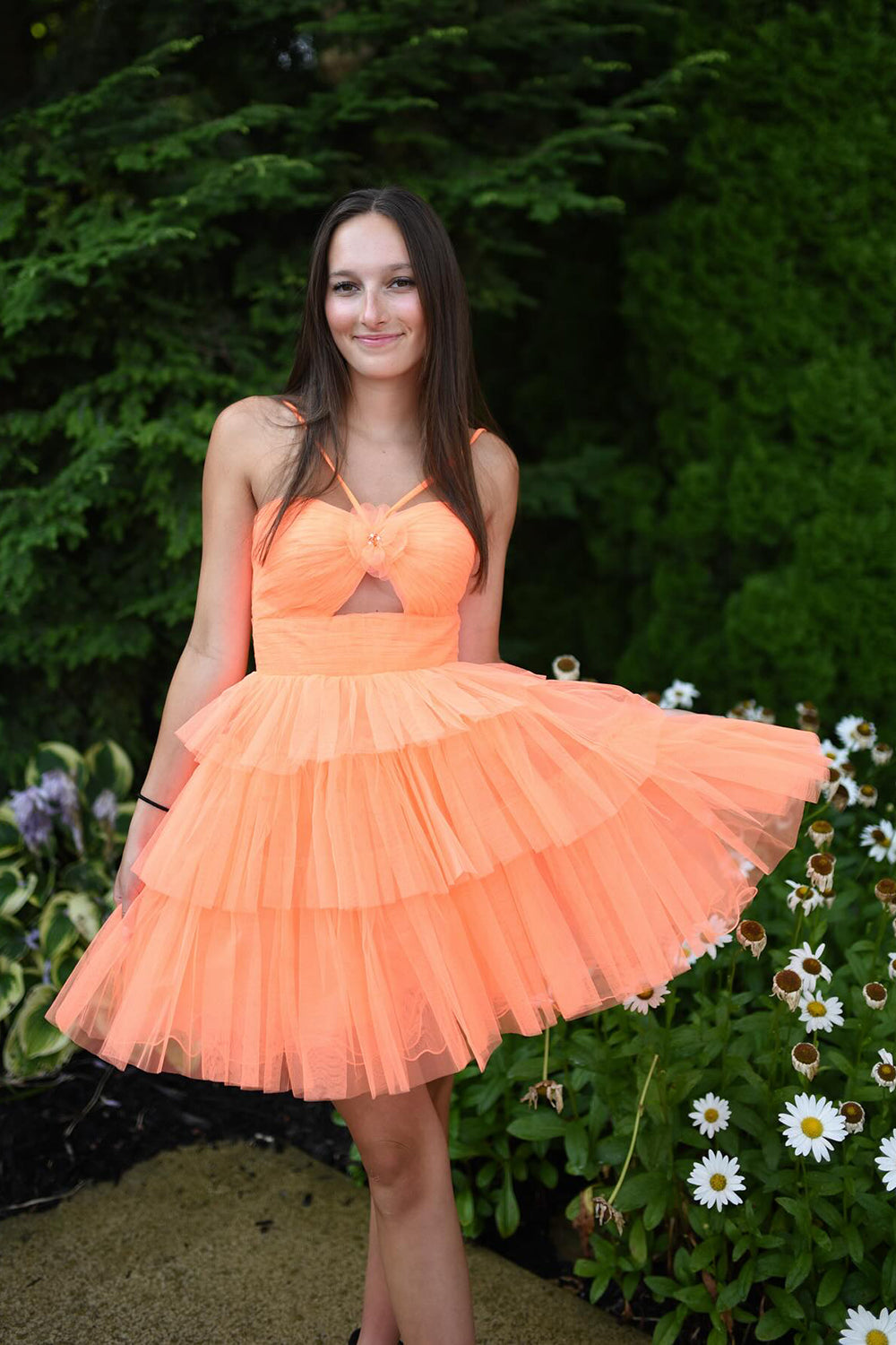 orange and pink hoco dress A-line V Neck Sequins Homecoming Dress  kingbridals