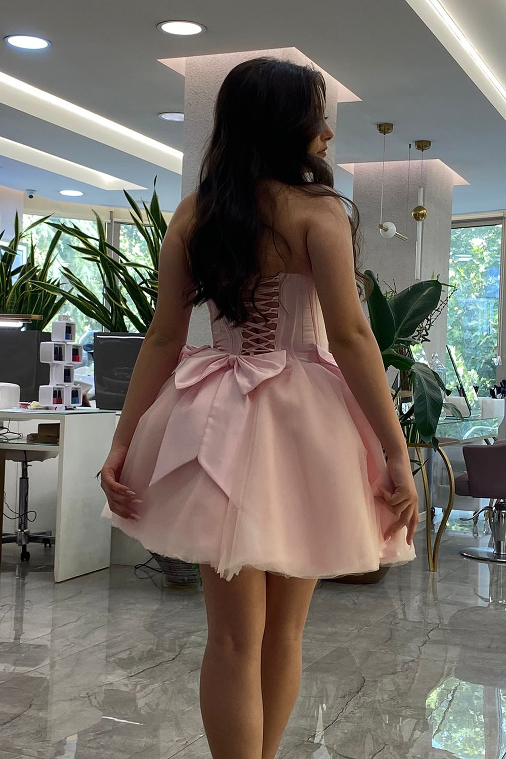Pink A Line Sweetheart Corset Short Homecoming Dress – BIZTUNNEL