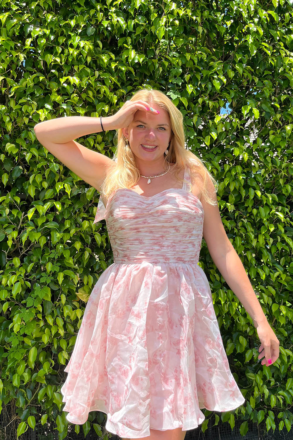 Pink Floral Print A-Line Short Homecoming Dress – BIZTUNNEL